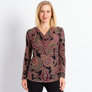 Jones New York Petite Cowl Neck Paisley Top | Size PM | EUC
